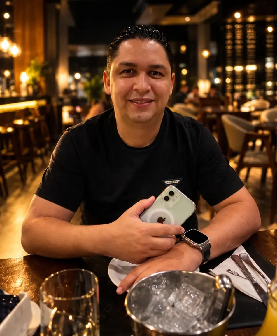 Representante da GDL com um smartphone
